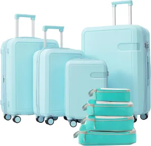 Merax 3-Piece Hardshell Luggage Set with TSA Lock Lightweight ABS 360 Spinner Wheels Suitcases for Travel Durable and Spacious Interior (TYPE A, Light Blue, 16 20 24 28 Compression Bags)