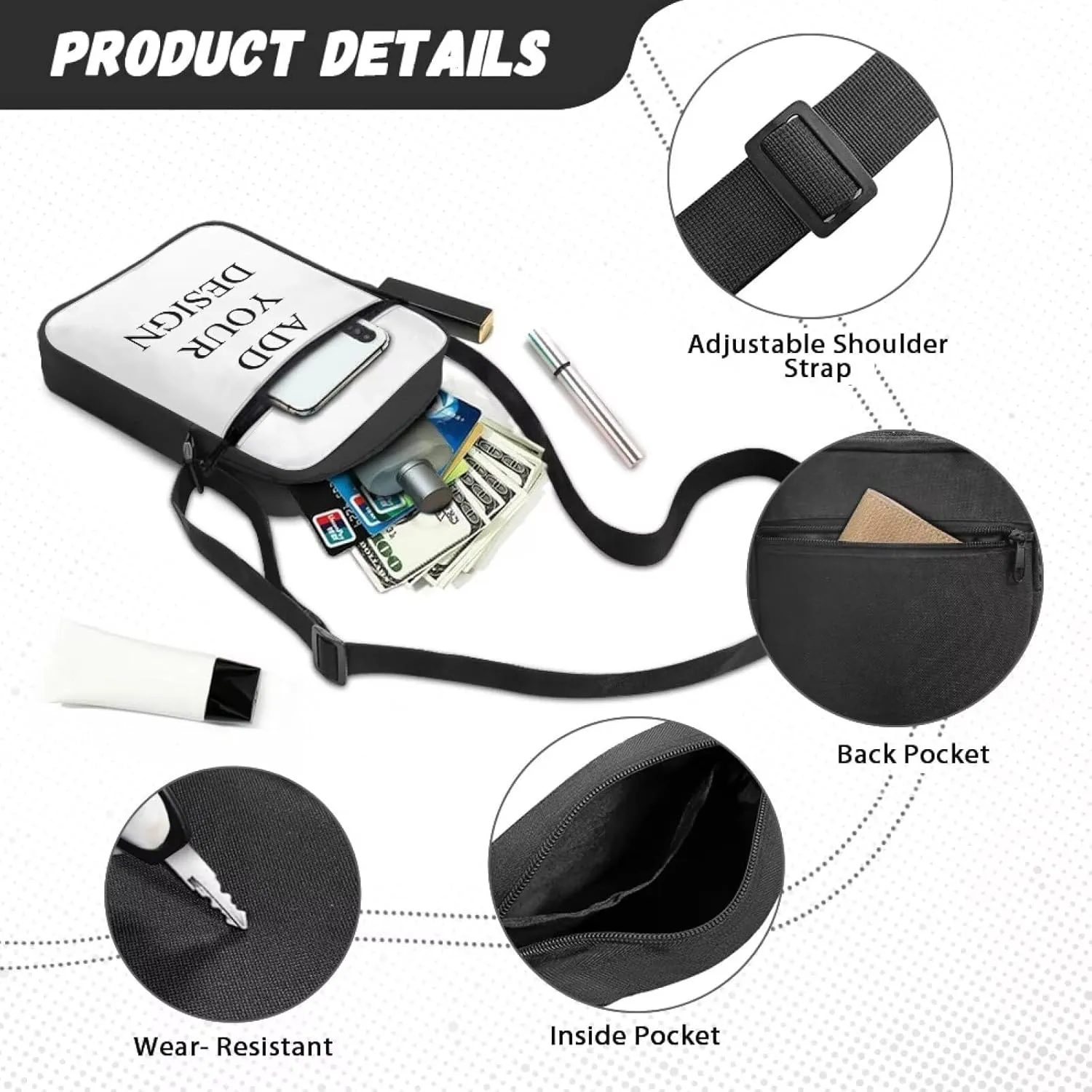 Messenger Bags for Travel Crossbody Shoulder Bags with Pockets Custom Satchel Bag for Phone