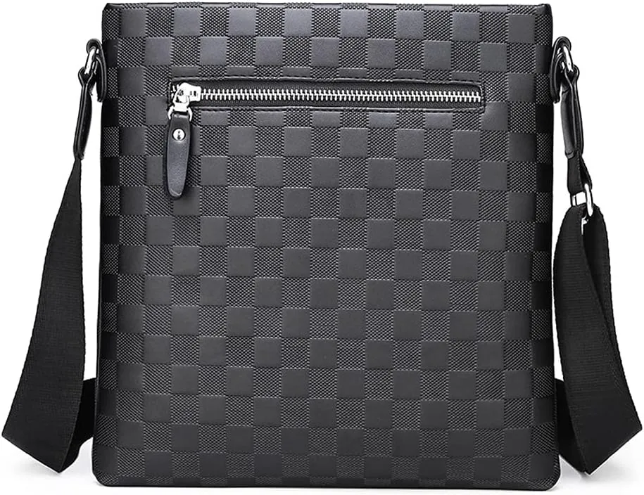 Messenger Bags Shoulder Bag Luxury Men's Briefcase Business Plaid Bag for Male Leather Handbag Crossbody Bag(Brown)
