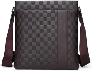 Messenger Bags Shoulder Bag Luxury Men's Briefcase Business Plaid Bag for Male Leather Handbag Crossbody Bag(Brown)