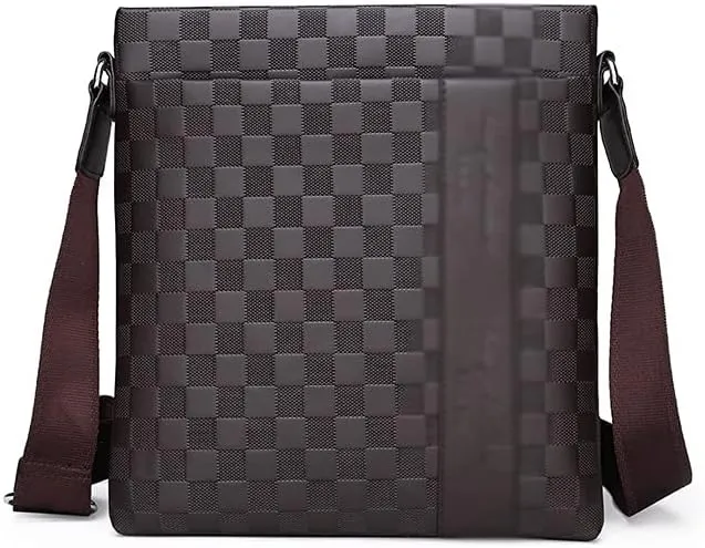 Messenger Bags Shoulder Bag Luxury Men's Briefcase Business Plaid Bag for Male Leather Handbag Crossbody Bag(Brown)