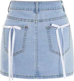 Milumia Women's Bow Knot High Waist Denim Skirt Bodycon Casual Jean Skirts