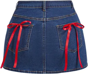 Milumia Women's Bow Knot High Waist Denim Skirt Bodycon Casual Jean Skirts