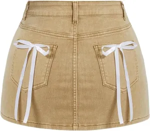 Milumia Women's Bow Knot High Waist Denim Skirt Bodycon Casual Jean Skirts