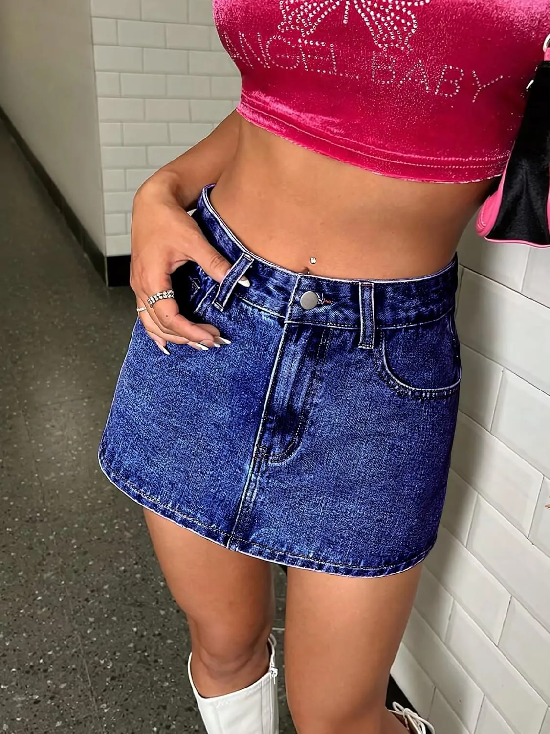Mini Denim Skort for Women High Stretchy, Low Waist Jean Skort Mini Skirt Shorts Casual Trendy Summer