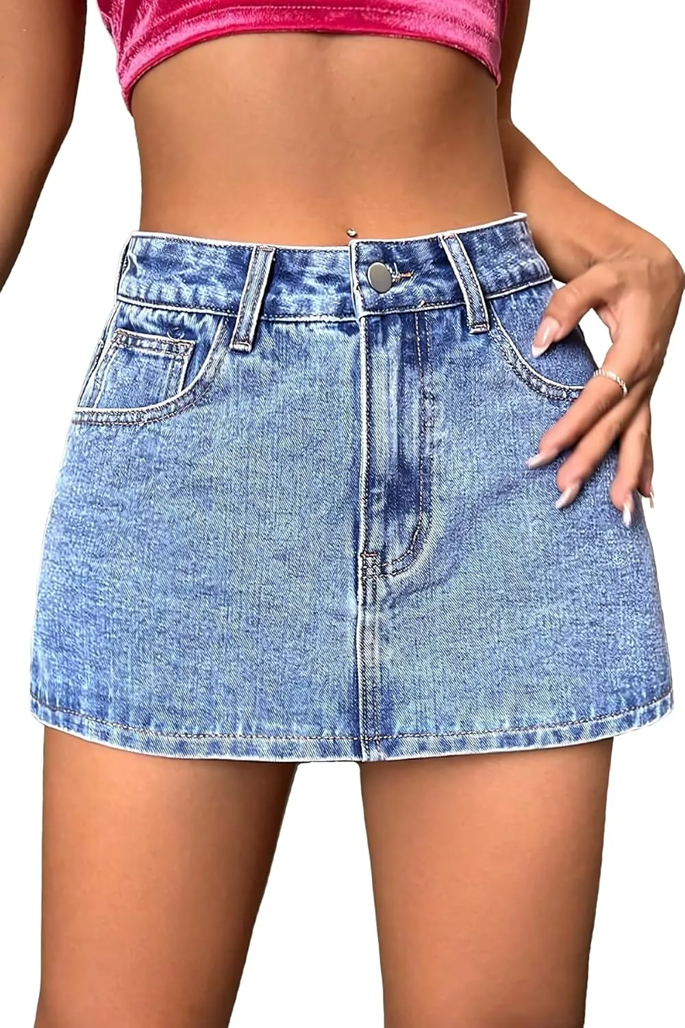 Mini Denim Skort for Women High Stretchy, Low Waist Jean Skort Mini Skirt Shorts Casual Trendy Summer