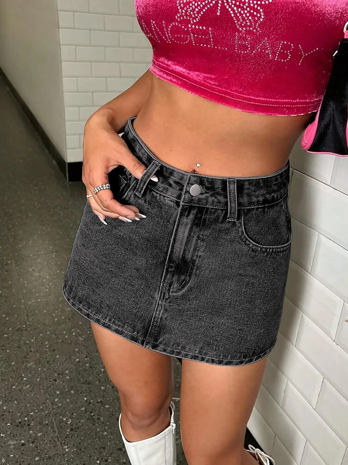 Mini Denim Skort for Women High Stretchy, Low Waist Jean Skort Mini Skirt Shorts Casual Trendy Summer