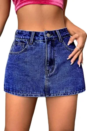 Mini Denim Skort for Women High Stretchy, Low Waist Jean Skort Mini Skirt Shorts Casual Trendy Summer
