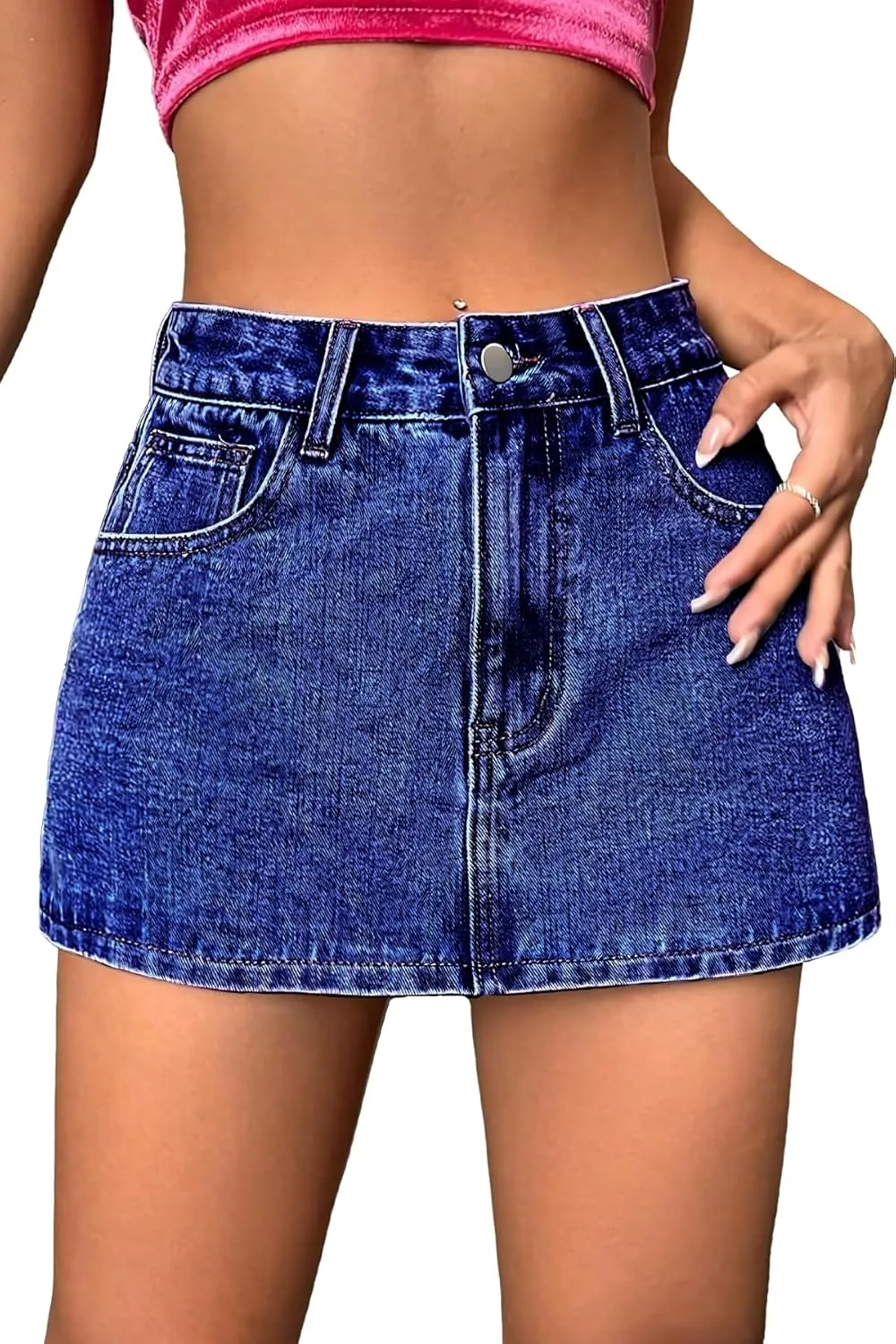 Mini Denim Skort for Women High Stretchy, Low Waist Jean Skort Mini Skirt Shorts Casual Trendy Summer