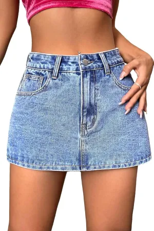 Mini Denim Skort for Women High Stretchy, Low Waist Jean Skort Mini Skirt Shorts Casual Trendy Summer