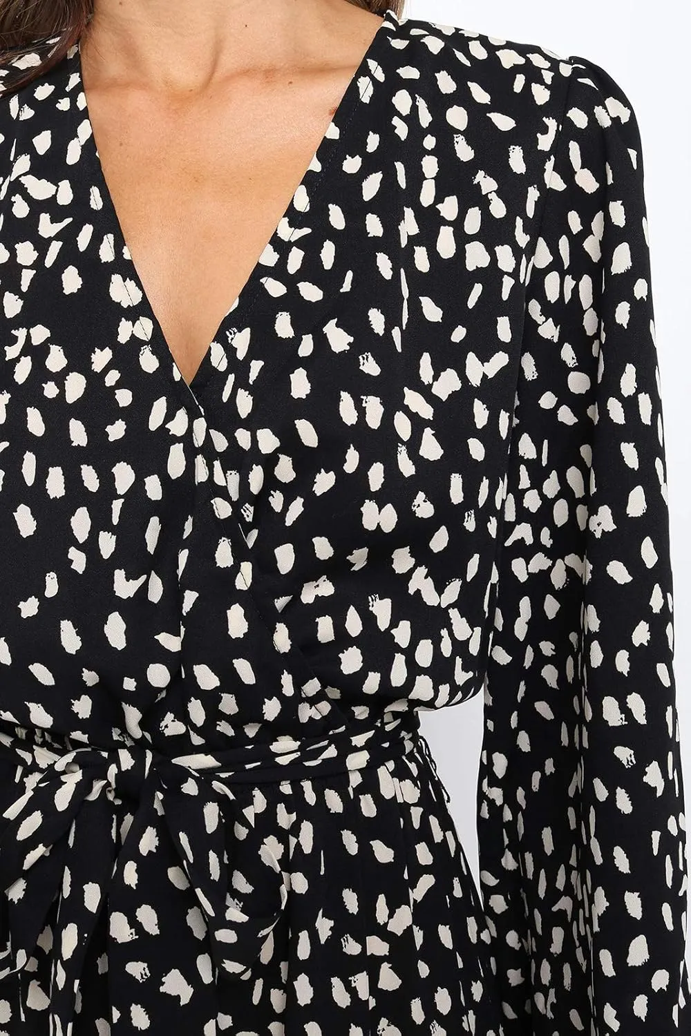 MITILLY Women's Boho Leopard Print Ruffle Long Sleeve V Neck Casual Flowy Party Maxi Dress