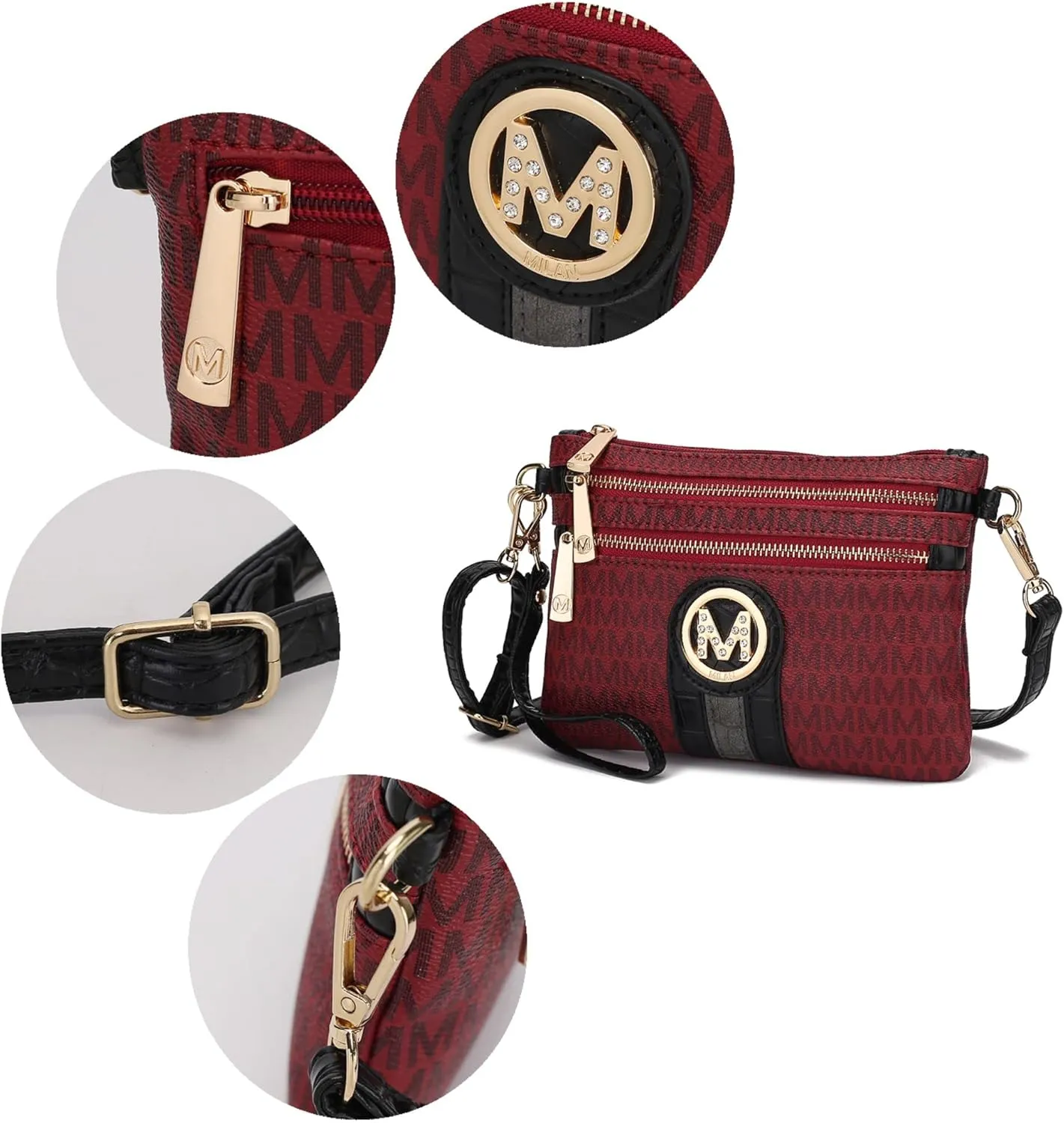 MKF Crossbody Bag for Women, Wristlet Strap  PU Leather Shoulder Handbag  Small Pocketbook Messenger Purse Black
