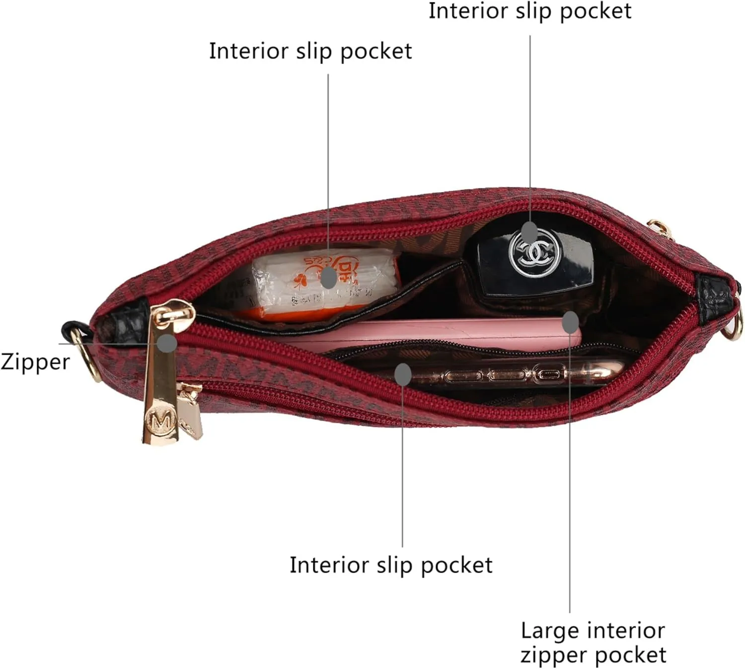 MKF Crossbody Bag for Women, Wristlet Strap  PU Leather Shoulder Handbag  Small Pocketbook Messenger Purse Black