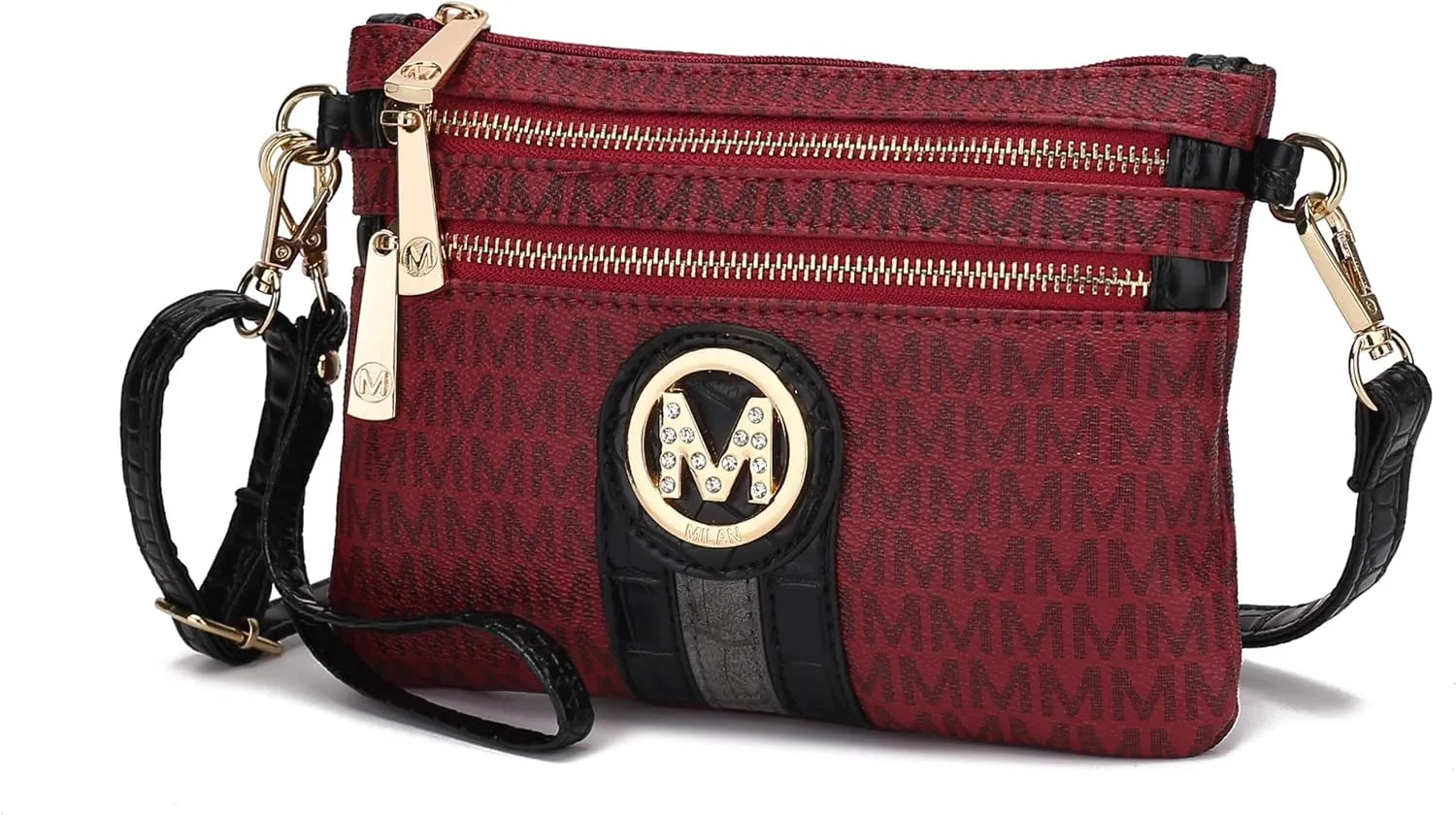 MKF Crossbody Bag for Women, Wristlet Strap  PU Leather Shoulder Handbag  Small Pocketbook Messenger Purse Black