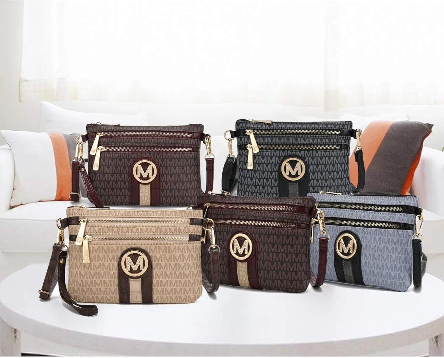 MKF Crossbody Bag for Women, Wristlet Strap  PU Leather Shoulder Handbag  Small Pocketbook Messenger Purse Black