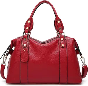 Mn&Sue Spacious Women Fashion Barrel Bag Pebbled PU Leather Handbag Roomy Shoulder Satchel