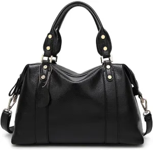 Mn&Sue Spacious Women Fashion Barrel Bag Pebbled PU Leather Handbag Roomy Shoulder Satchel