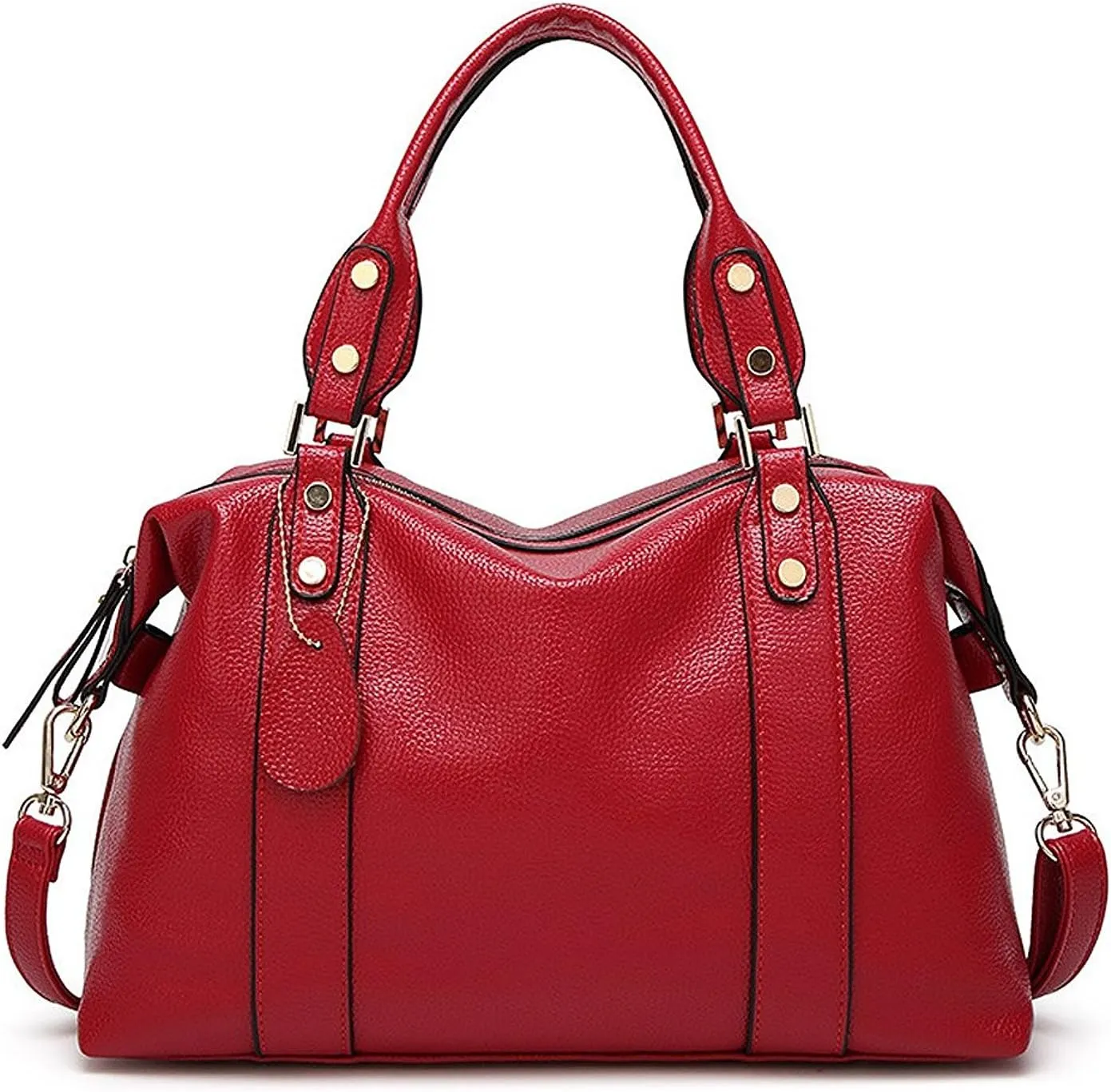 Mn&Sue Spacious Women Fashion Barrel Bag Pebbled PU Leather Handbag Roomy Shoulder Satchel
