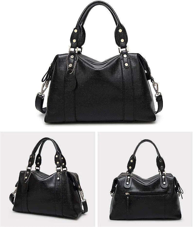 Mn&Sue Spacious Women Fashion Barrel Bag Pebbled PU Leather Handbag Roomy Shoulder Satchel