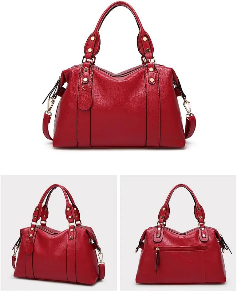 Mn&Sue Spacious Women Fashion Barrel Bag Pebbled PU Leather Handbag Roomy Shoulder Satchel