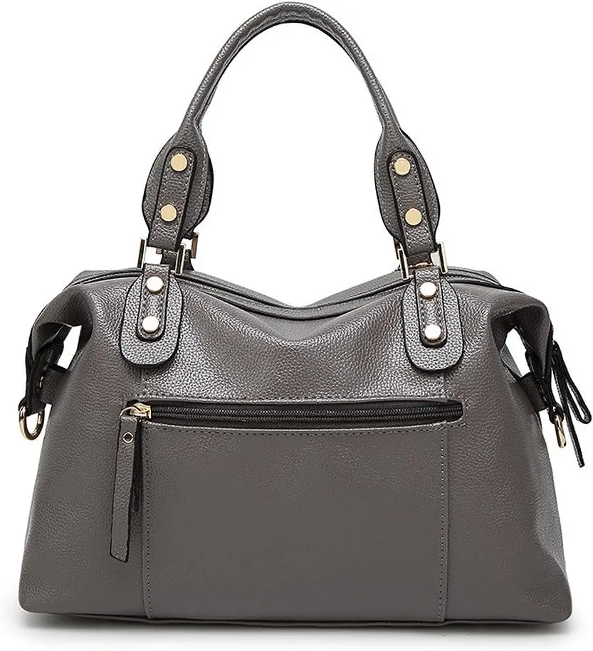 Mn&Sue Spacious Women Fashion Barrel Bag Pebbled PU Leather Handbag Roomy Shoulder Satchel