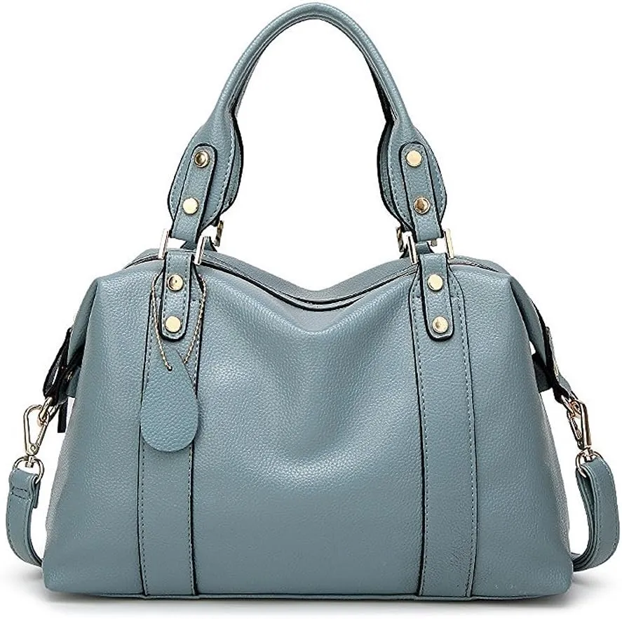 Mn&Sue Spacious Women Fashion Barrel Bag Pebbled PU Leather Handbag Roomy Shoulder Satchel