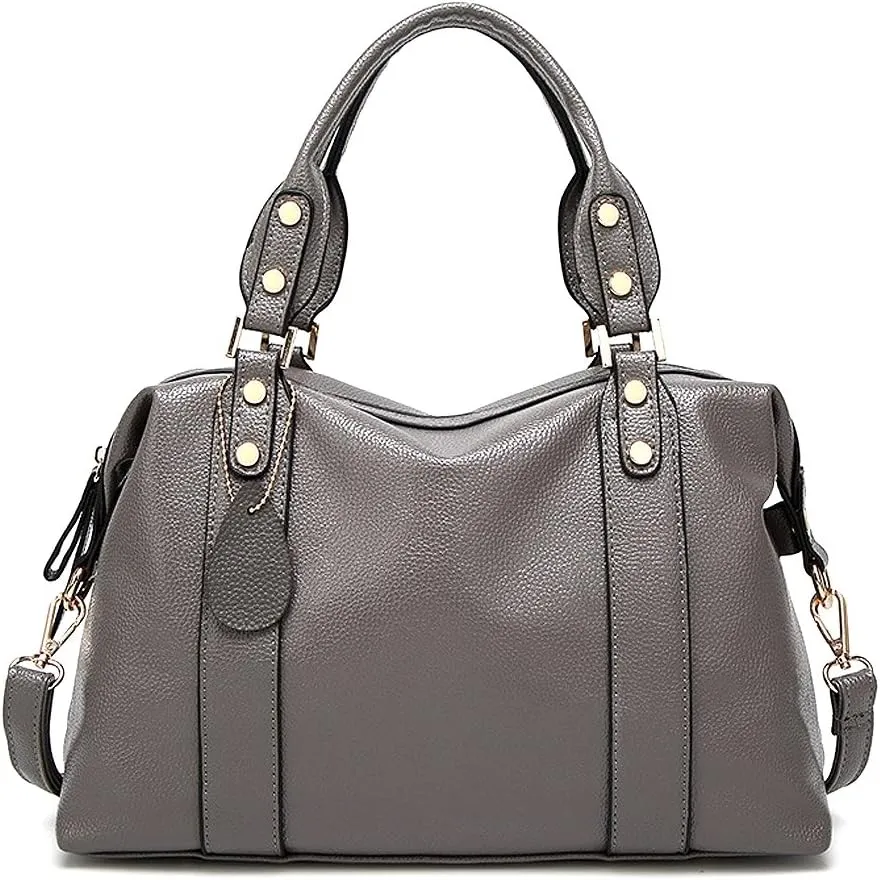 Mn&Sue Spacious Women Fashion Barrel Bag Pebbled PU Leather Handbag Roomy Shoulder Satchel