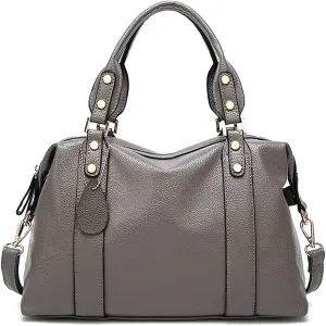 Mn&Sue Spacious Women Fashion Barrel Bag Pebbled PU Leather Handbag Roomy Shoulder Satchel