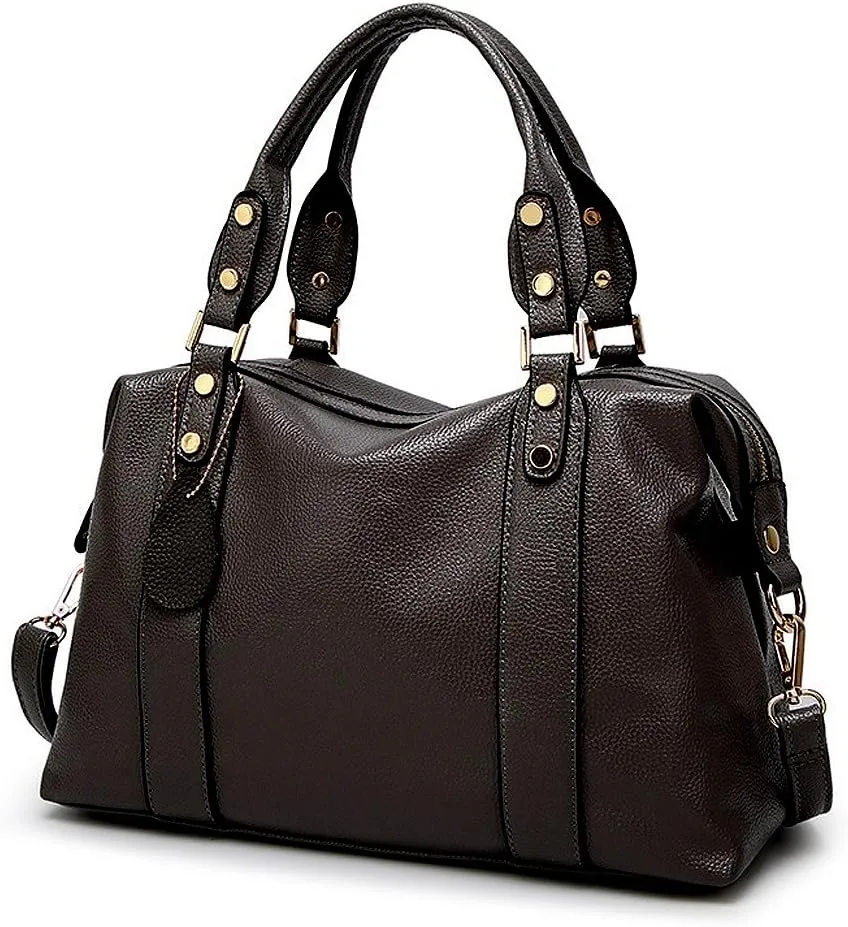 Mn&Sue Spacious Women Fashion Barrel Bag Pebbled PU Leather Handbag Roomy Shoulder Satchel