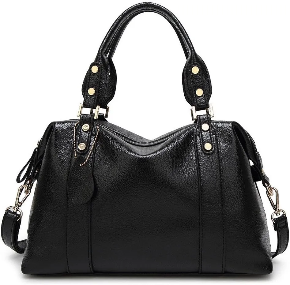 Mn&Sue Spacious Women Fashion Barrel Bag Pebbled PU Leather Handbag Roomy Shoulder Satchel