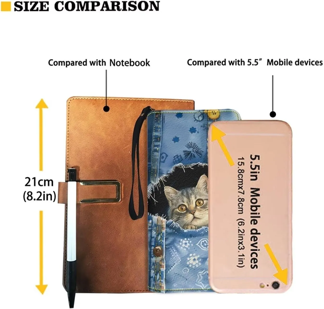 Mumeson Denim Cat Long Wallet Fold Wallet Long Compact Ladies Purse Clutch Leather Wallet with Zipper Wristlet Portable Card Holder Purse for Women Girls
