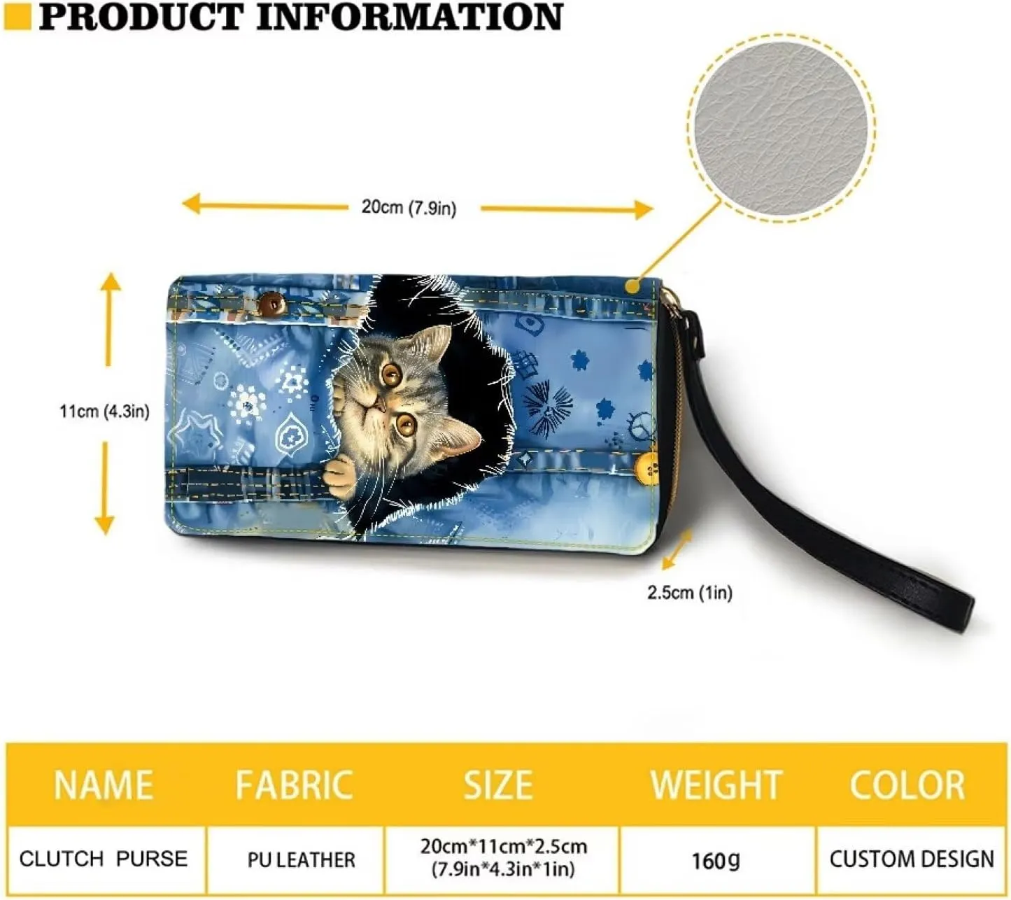 Mumeson Denim Cat Long Wallet Fold Wallet Long Compact Ladies Purse Clutch Leather Wallet with Zipper Wristlet Portable Card Holder Purse for Women Girls