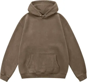 MY'S Womens Oversized Acid Wash Hoodie, Heavyweight Vintage Pullover, Fleece Cotton Sweatshirt for Couples, Unisex Streetwear