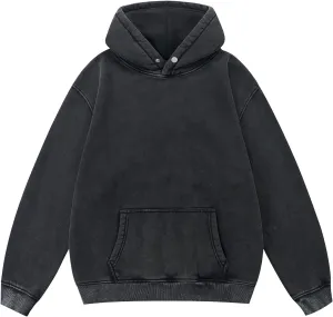 MY'S Womens Oversized Acid Wash Hoodie, Heavyweight Vintage Pullover, Fleece Cotton Sweatshirt for Couples, Unisex Streetwear