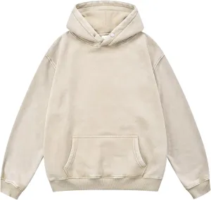 MY'S Womens Oversized Acid Wash Hoodie, Heavyweight Vintage Pullover, Fleece Cotton Sweatshirt for Couples, Unisex Streetwear