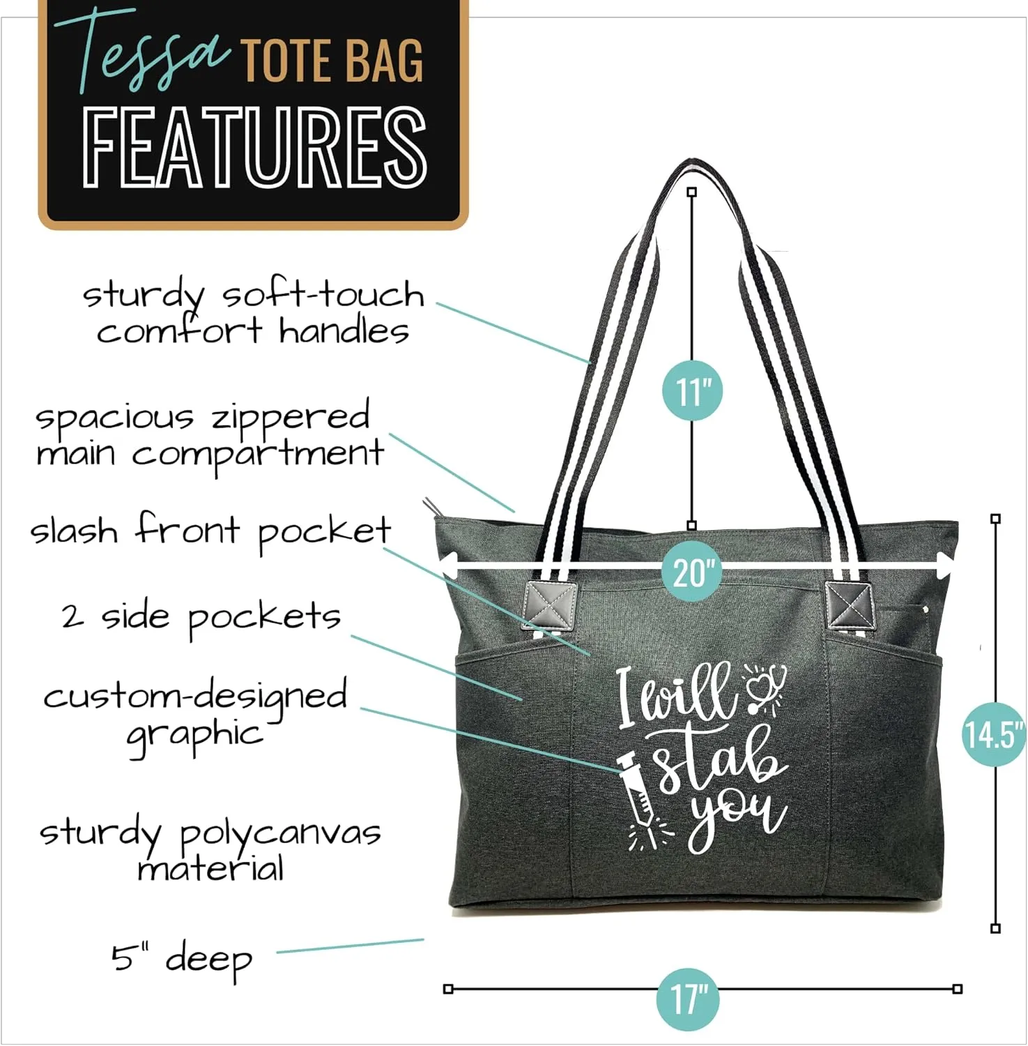 Nurse Tote Bag for Work - Christmas Gifts for Women Large Nursing Bag with Zipper, Pockets & Reliable Straps - Spacious Bag