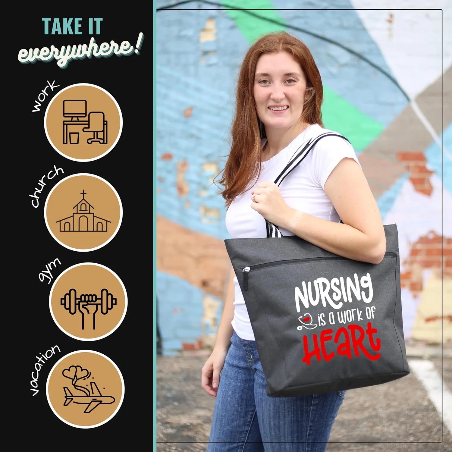 Nurse Tote Bag for Work - Christmas Gifts for Women Large Nursing Bag with Zipper, Pockets & Reliable Straps - Spacious Bag