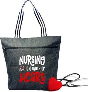 Nurse Tote Bag for Work - Christmas Gifts for Women Large Nursing Bag with Zipper, Pockets & Reliable Straps - Spacious Bag