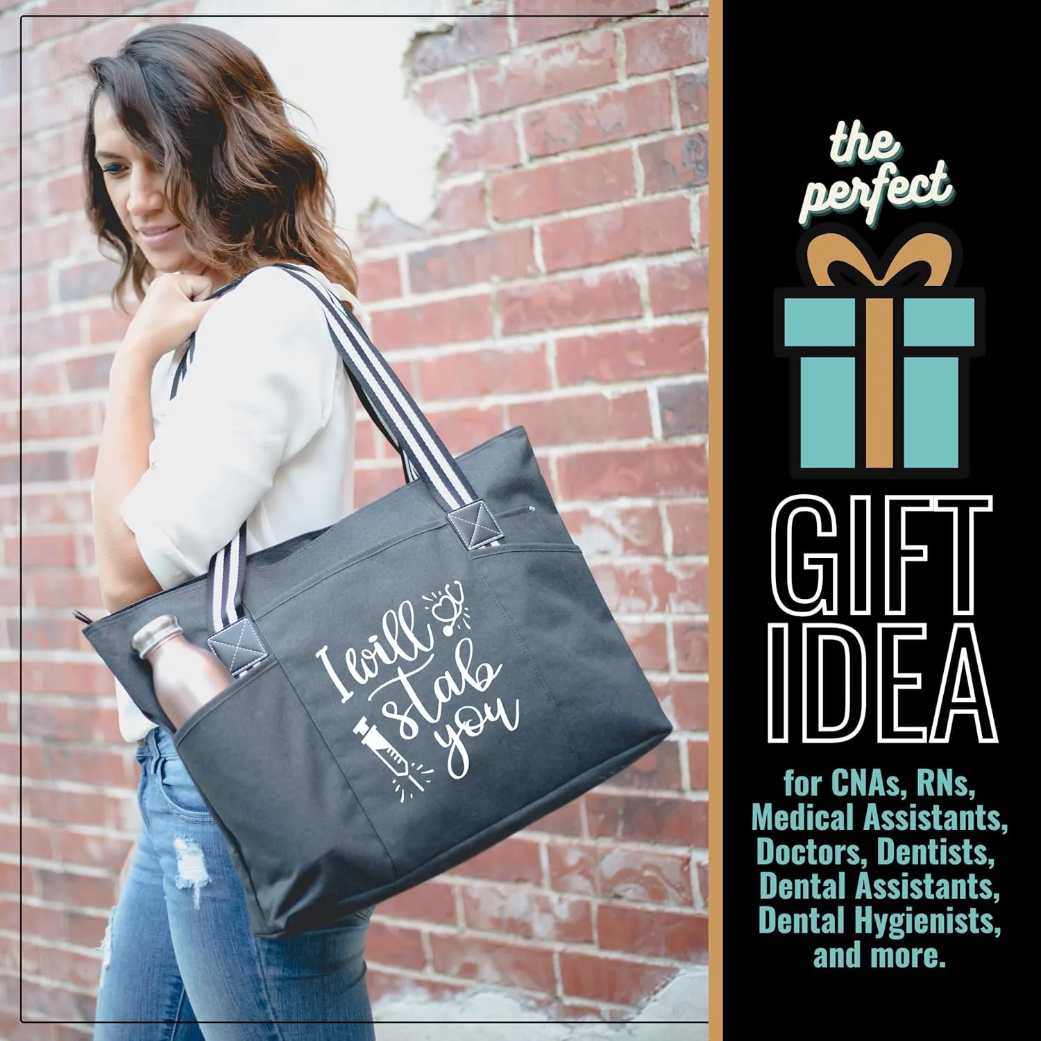 Nurse Tote Bag for Work - Christmas Gifts for Women Large Nursing Bag with Zipper, Pockets & Reliable Straps - Spacious Bag
