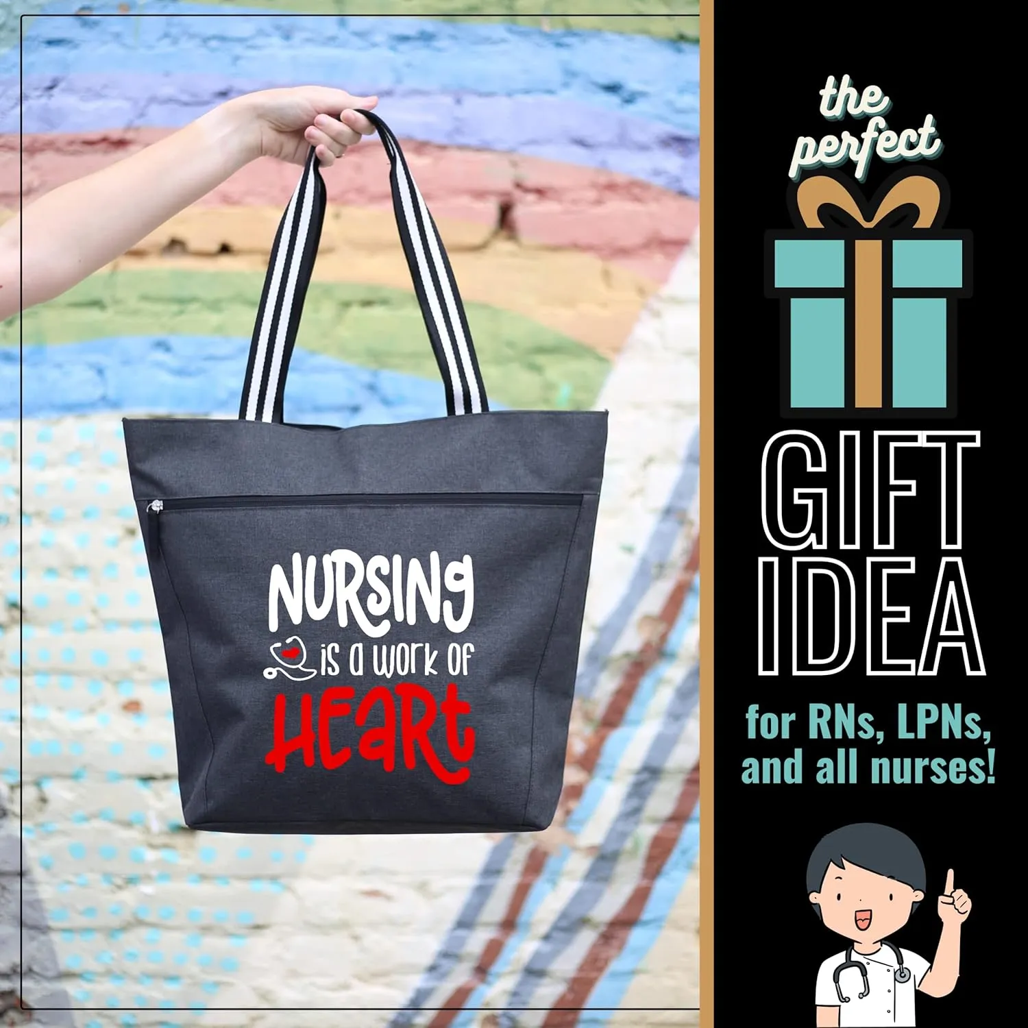 Nurse Tote Bag for Work - Christmas Gifts for Women Large Nursing Bag with Zipper, Pockets & Reliable Straps - Spacious Bag