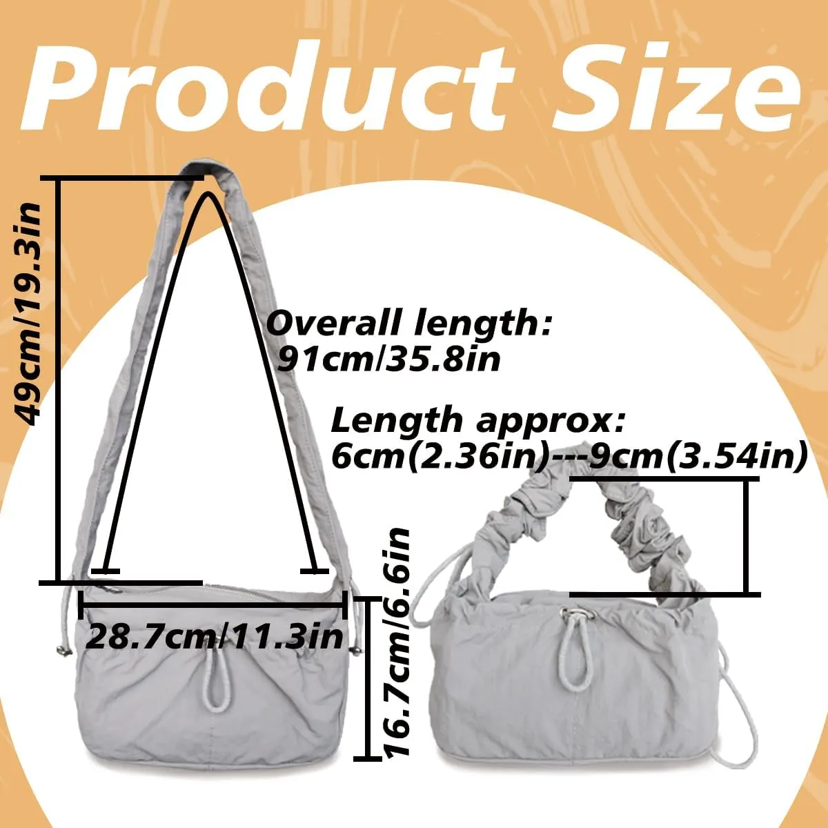 Nylon Crescent Bag Hobo Handbags Ruched Shoulder Bag Adjustable Strap Lightweight Casual Sling Bag Travel Tote Bags for Women