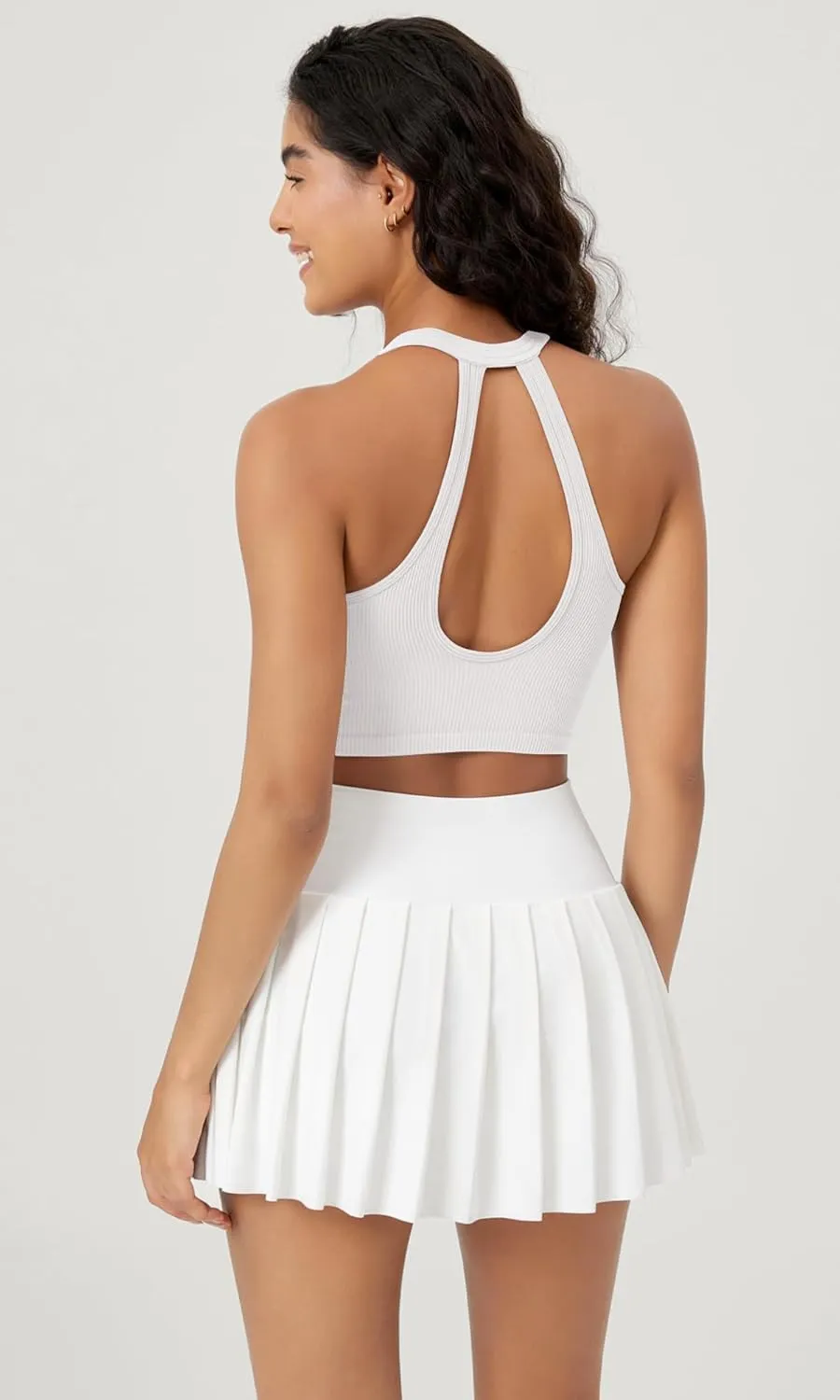 ODODOS 2-Pack Seamless Henley Crop for Women Open Back Ribbed Tank Button-up Cropped Top