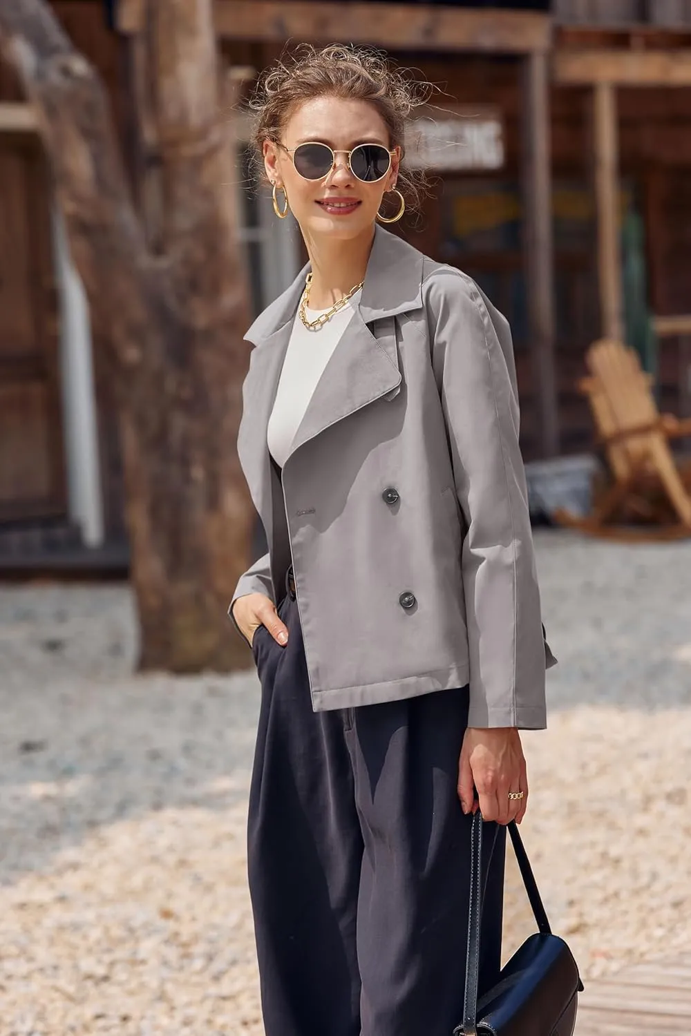 Onedreamer Women's Double Breasted Trench Coat Classic Lapel Long Sleeve Blazer Jackets Casual Outerwear With Belt