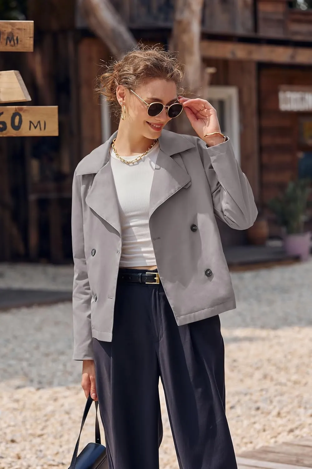 Onedreamer Women's Double Breasted Trench Coat Classic Lapel Long Sleeve Blazer Jackets Casual Outerwear With Belt
