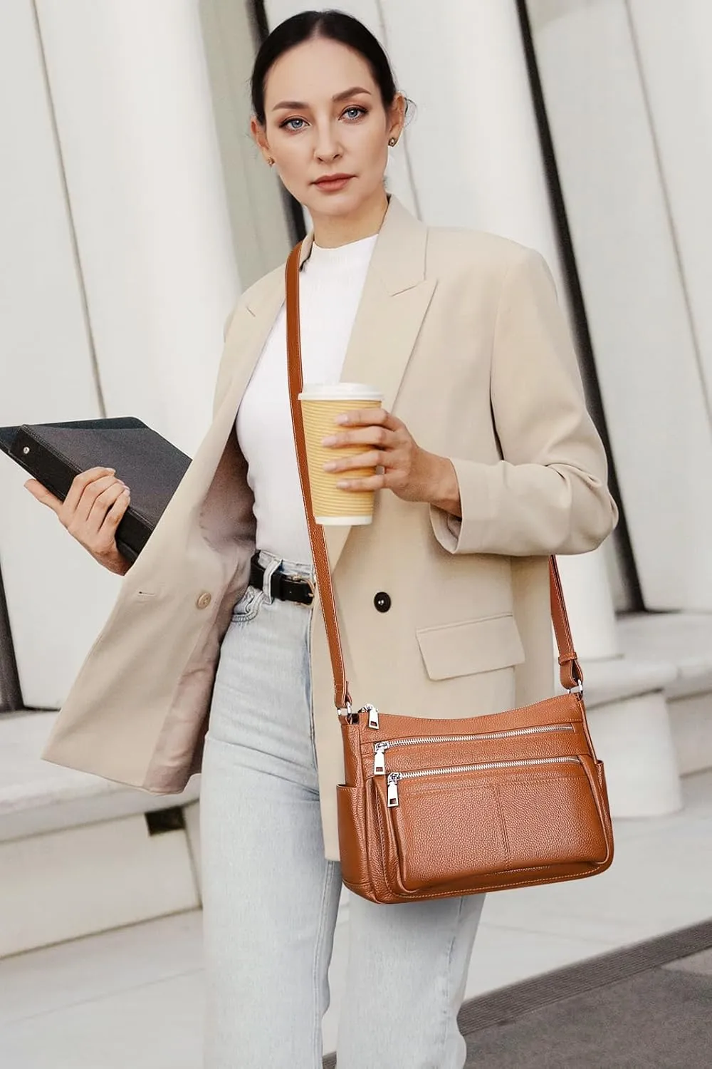 Over Earth Genuine Leather Crossbody Bag for Women Soft Multi Pockets Messenger Bags Ladies Purses and Handbags