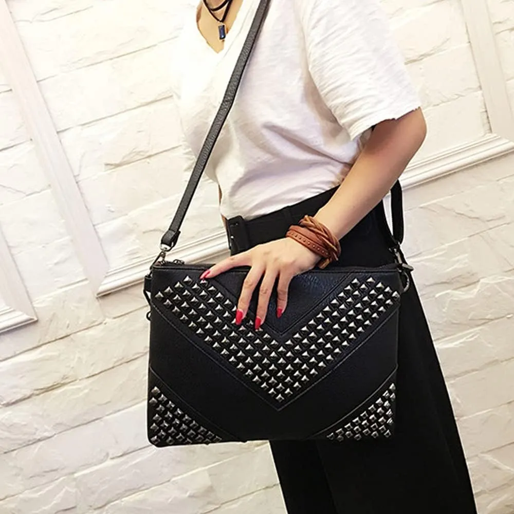 Oversized Clutch Bag Purse Women PU Leather Crossbody Shoulder Bags Studded Wristlet Handbag Rivet Envelope Clutches