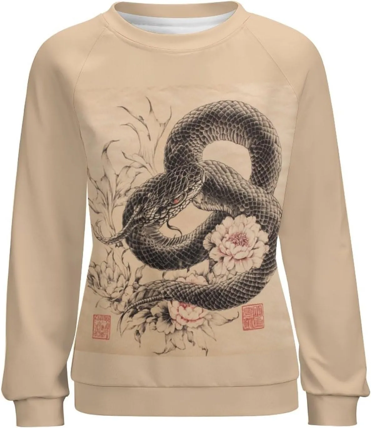 Oversized Crewneck Snake Print Sweatshirt for Women Graphic Long Sleeve Shirts Casual Pullover Trendy Tops