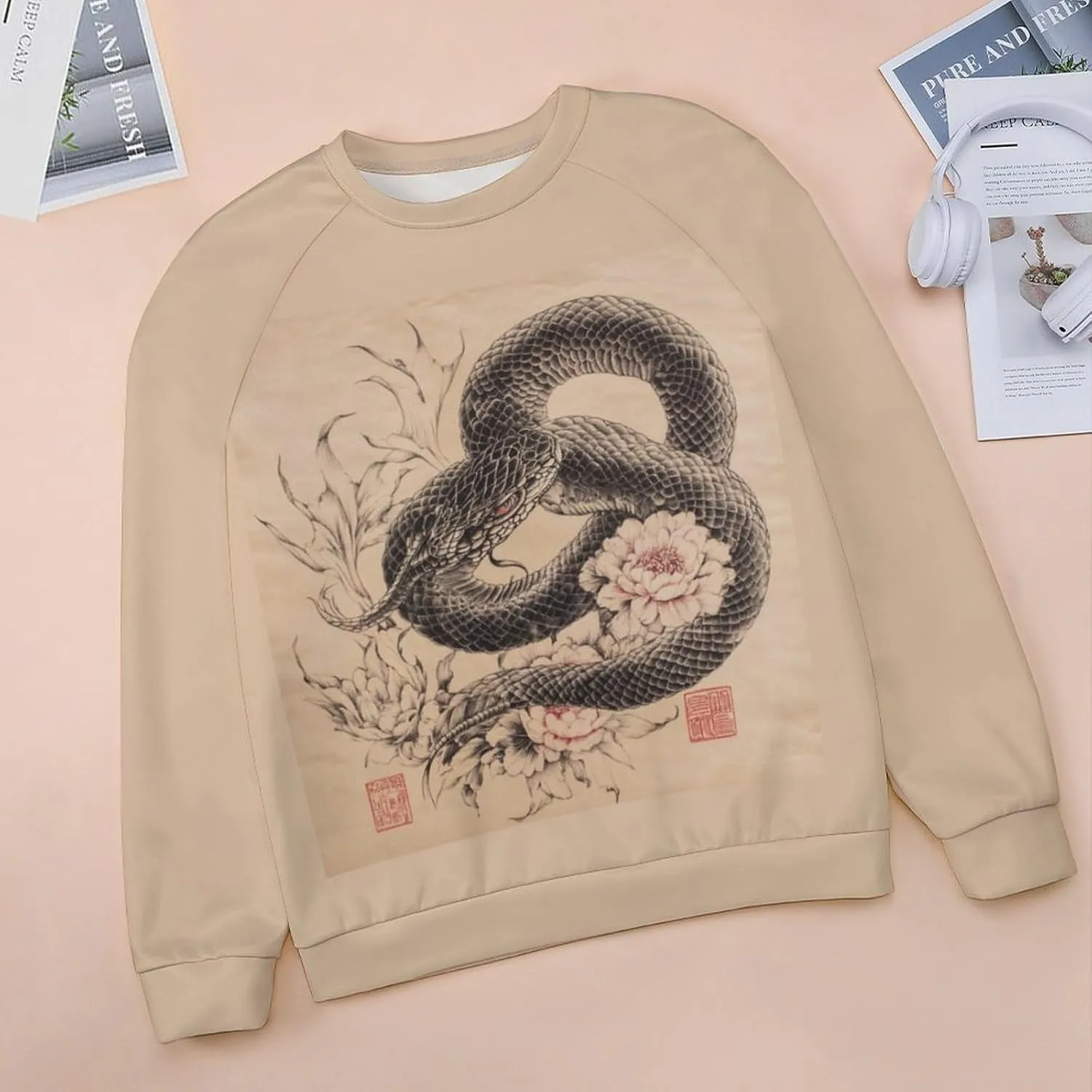 Oversized Crewneck Snake Print Sweatshirt for Women Graphic Long Sleeve Shirts Casual Pullover Trendy Tops