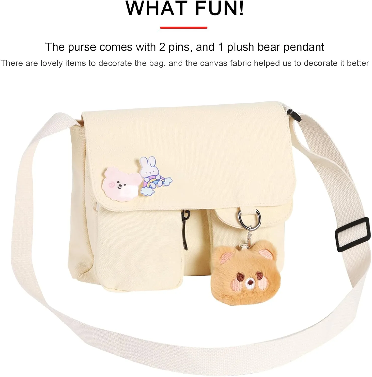 Phaoullzon Kawaii Crossbody Bag Cute Messenger Bags Canvas Shoulder Purse Gifts for Teens