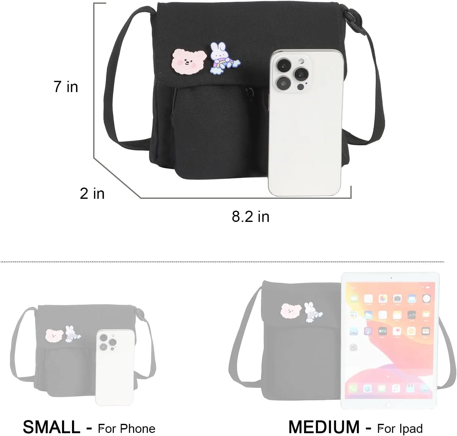 Phaoullzon Kawaii Crossbody Bag Cute Messenger Bags Canvas Shoulder Purse Gifts for Teens